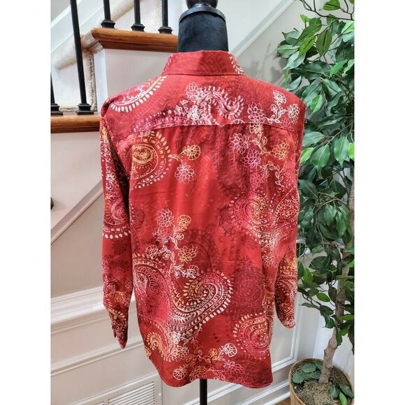 Westbound Women's Red Floral Cotton Long Sleeve Collared Button Down Shirt PL - Picture 7 of 10